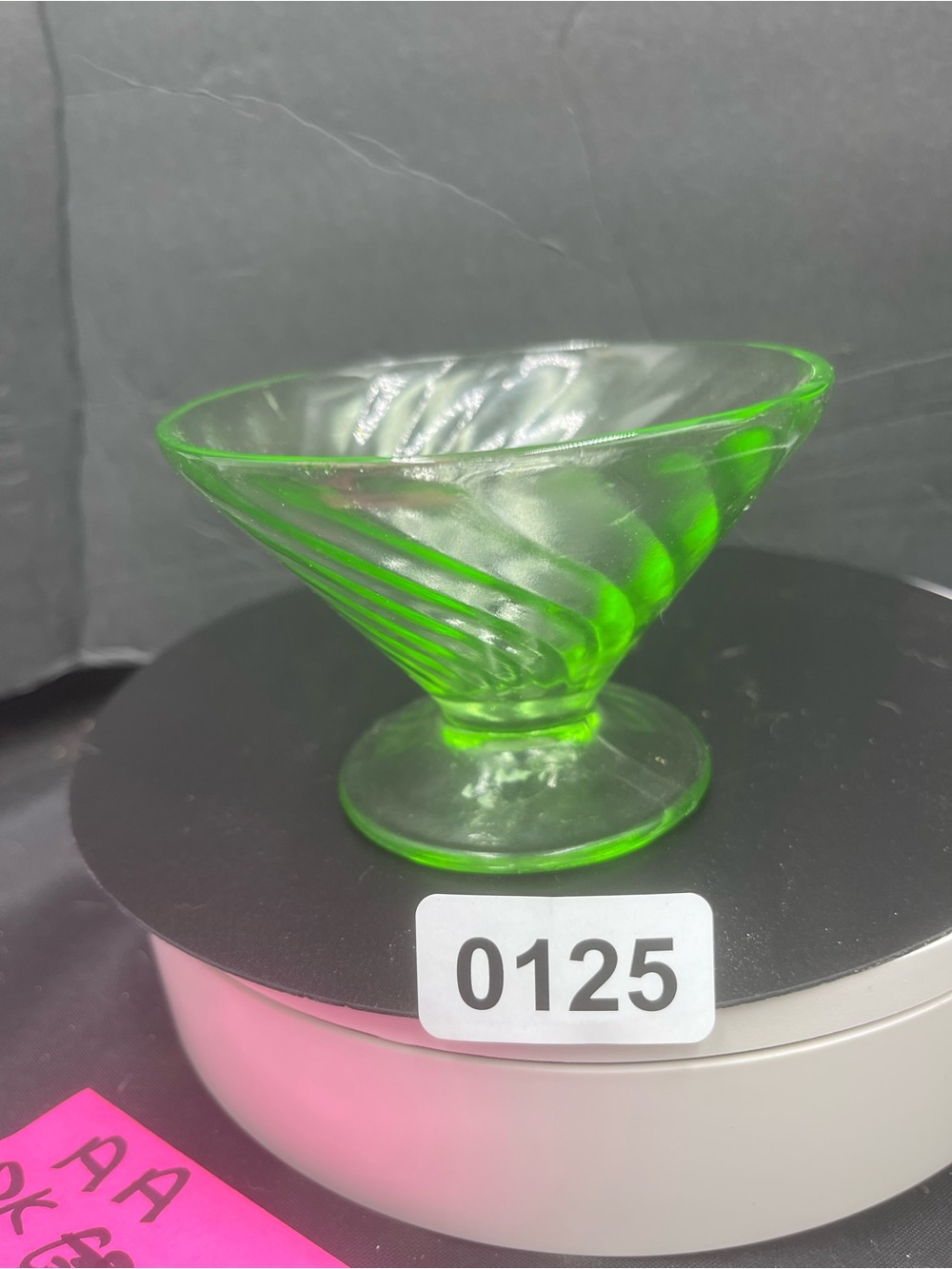 Vibrant Green Glass Dessert Bowl - Classic Swirl Design uranium vintage